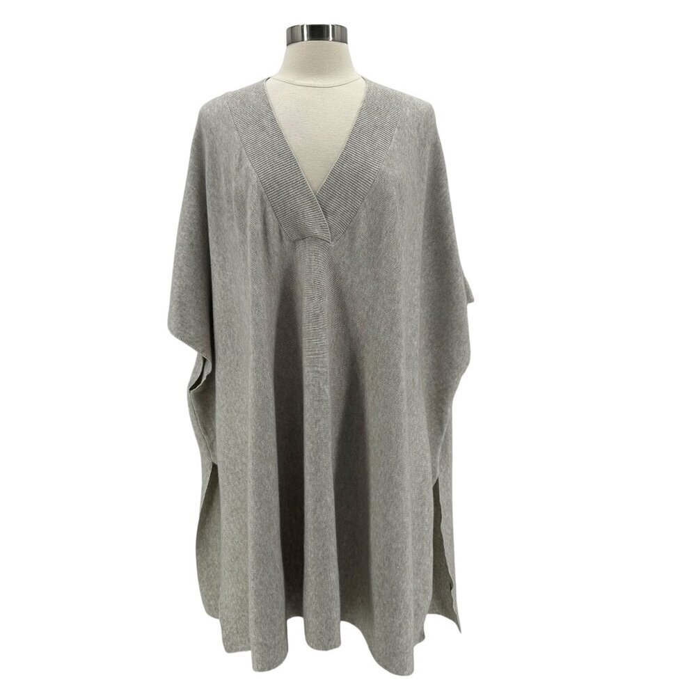 NEW RockFlowerPaper Womens One Size Sweater Oversized Gray V-Neck Knit Poncho